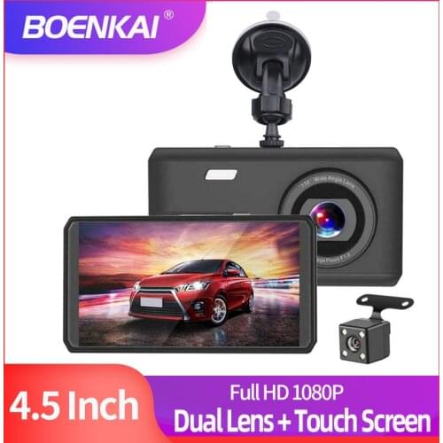 BOENKAI 4.5 Inch Touch Screen 1080P Full HD Dash Cam Car DVR Camera Driving Recorder Front Rear View Dual Lens Car Black Box