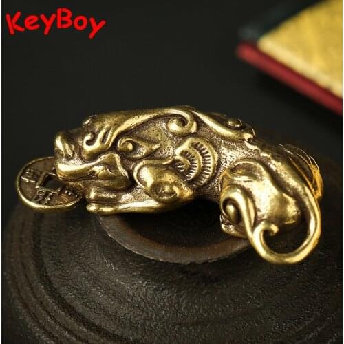 Big Size Copper Vintage Lucky Beast Pi Xiu Car Keyrings Pendants Metal Brass Antique Animal Men Motorcycle Key Chains Hangings