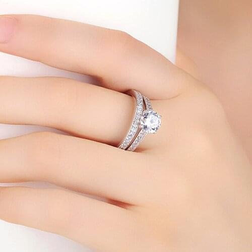 CAOSHI 2Pcs Classic Elegant Engagement Wedding Rings for Couples Elegant Womens Finger Jewelry Set Versatile Design Wholesale