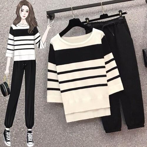 # to film the new spring 2021 yards fat mm stripe seven points and nine minutes of pants two-piece sleeve knit coat