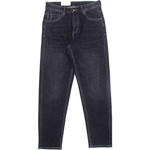 F210802 Autumn Winter Mens Jeans Thicken Casual Loose Straight Zipper Fly Stretch High Waist Street Gray Black Male Denim Pants