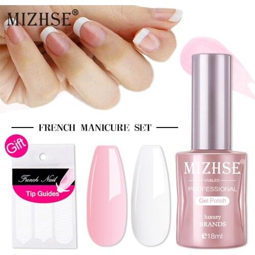 MIZHSE White Pink Color Nail Gel Polish French Manicure Set With Nail Tip Guides Long-time Soak Off 18ml Gel For Nail Art