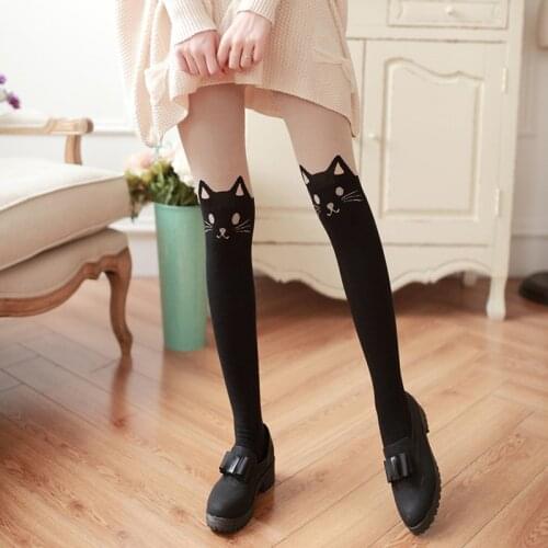 Newest Hot Women Sexy Cute Cartoon Cat Tail Sexy Thin Pantyhose Hosiery Tattoo Stockings Fashion Printed stockings