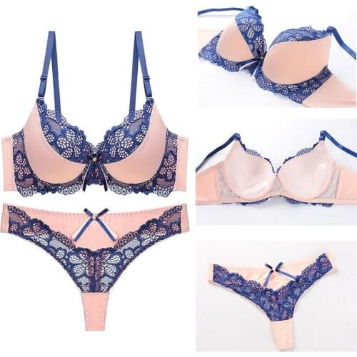 Womens Thong Underwear Set Push up Bra Brassiere Women Lingerie Set Lace Panties Bra Sets Patchwork Sexy Lingerie Femme