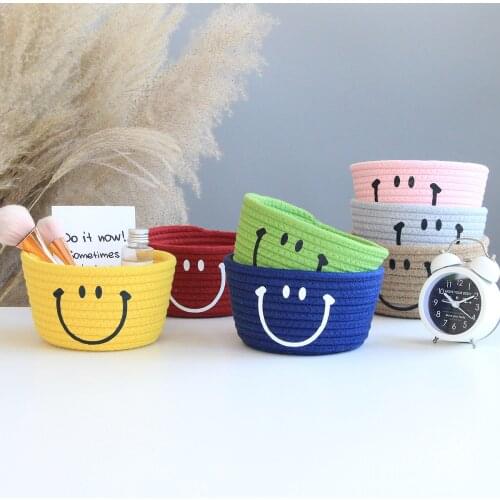 Smiley face cotton rope storage box finishing basket household cute desktop debris remote control storage basket