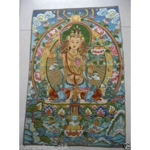 Beautiful Tibet Sect Buddhist Silk Inwrought Buddha Thangka Tangka
