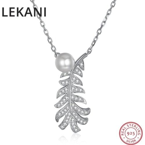 LEKANI Brand Original Crystas From Swarovski Leaf Pendant Necklaces Real S925 Silver Pearls Collar For Women Party Wedding Gifs