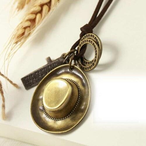 Factory Direct statement necklace Hat Multi Pendants Men Necklace Woman Rock Punk Genuine Leather Necklace Men Jewelry