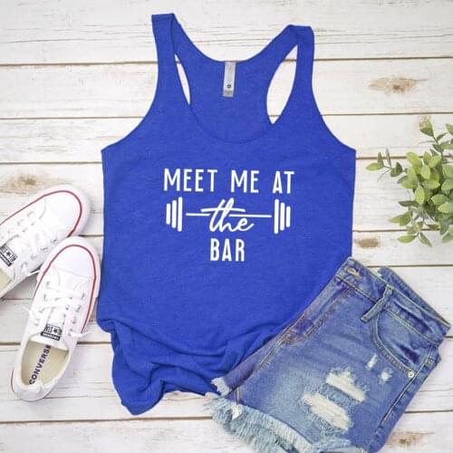 Fashion Graphic Exercise Workout Shirt Vest Meet Me At The Bar Tank Tops Womens Racerback Motivational Gym Lifting Tanks