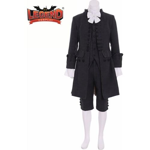 Colonial Uniform 17th 18th Century colonial outfit Cosplay Mens black Rococo Medieval 18th Century cosplay costume outfit suit