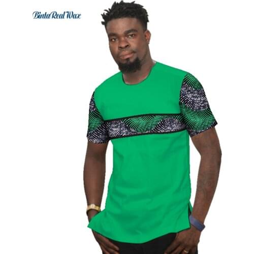 Summer Bazin Riche Men Shirt 100% Cotton Custom Dashiki African Print Patchwork Shirts Traditional African Style Clothing WYN477