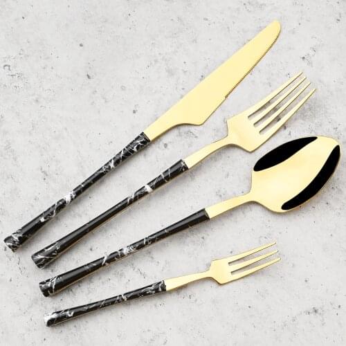 Wood Handle Black Gold Cutlery Set Stainless Steel Tableware Knife Cake Fork Tea Spoon Dinnerware Set Wedding Kitchen Silverware