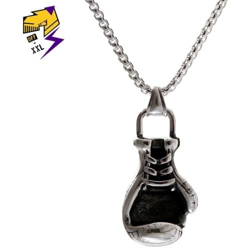 Stainless Steel Boxing Gloves Necklace Men Antique Silver Pendant Long Chain Necklaces Punk Casual Sporty Fashion Jewelry