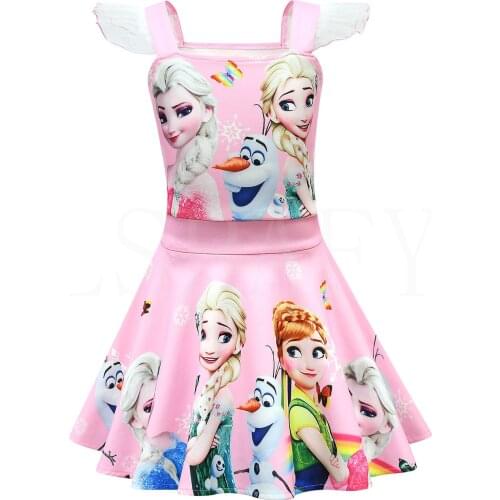Princess Dress For Girls Flutter Sleeve Dress Cartoon Frozen Elsa Baby Girl Clothes Milk Silk Casual Toddler Girl Summer Dress