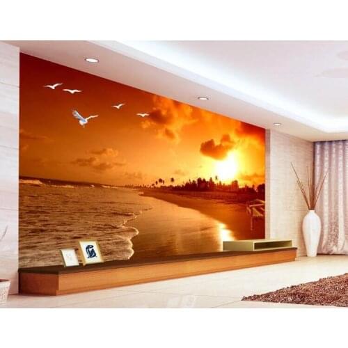 Custom 3D Mural Wallpaper Sunset Beach Photography Landscape Living Room TV Backdrop Photo Wallpaper Papel De Parede 3D Sala