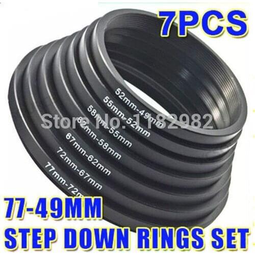 Lens step-up ring Adapter Ring Filter Step up rings set 77-72-67-62-58-55-52-49mm 7pcs 77-49 Free shipping + tracking number