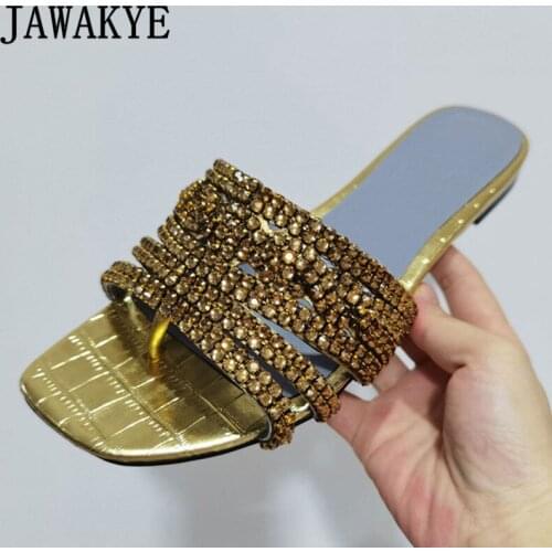 Multicolor flip flops Rhinestone Slippers Women hot sale Luxury Brand Slippers Runway Shiny Crystals flat Shoes mujer