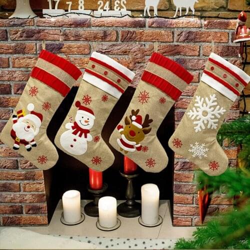 Christmas Decorations Christmas Sock Gift Bag Old Man Snowman Deer Snowflake Linen Christmas Socks