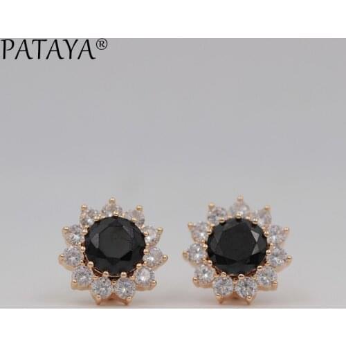PATAYA Sunlight Big Drop Earrings 585 Rose Gold Black Round Natural Cubic Zirconia Jewelry Accessories Vintage Drop Earrings