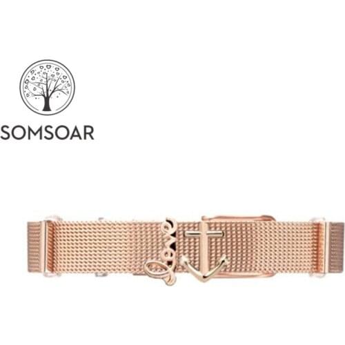 Somsoar Jewelry Rose Gold Love anchor Set Mesh Bracelets Stainless steel DIY Charmbands Bracelet Bangle fit watches