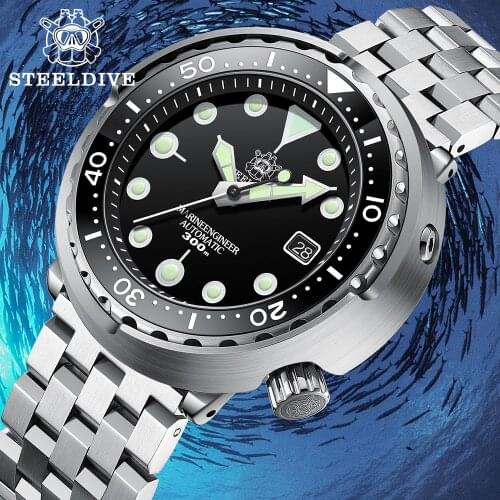 Steeldive SD1975 Black Dial Ceramic bezel 30ATM 300m Waterproof Stainless Steel NH35 Tuna Mens Dive Watch