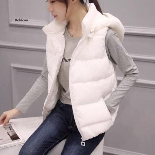 Spring Hooded Women Cotton Vest Autumn Casual Warm Thick Waistcoat Sleeveless Solid Removable Hat Vest