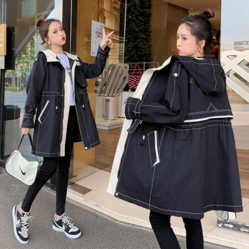 Women Windbreaker Spring Autumn Casual Hooded Trench Coat Female Korean Plus Size Zipper Basic Outerwear Ladies Coat Overcoat