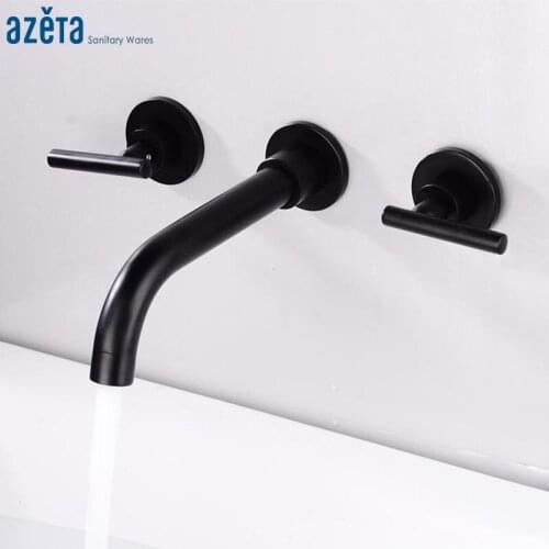 AZETA New Arrival 3 Hole Dual Handles Basin Faucet Black Brass Wall Mount Bathroom Sink Faucet Rotatable Water Mixer Tap AT5666B