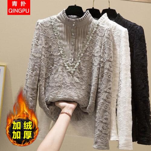 Women Blouse Womens Lace Shirt Autumn Winter Large Size Womens Turtleneck Lace Blouse Shirts Ropa De Mujer