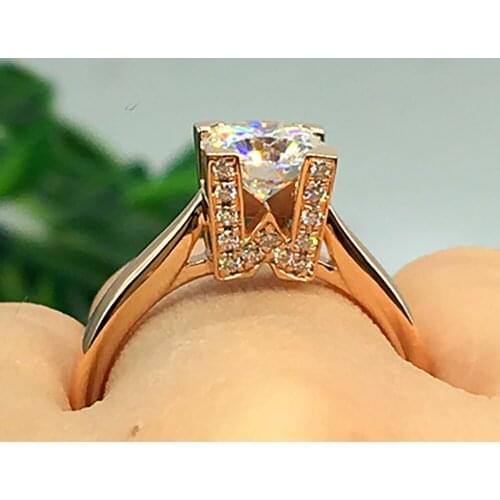 14K Au750 Rose Gold Women Wedding Party Engagement Ring 1 2 3 4 5 Carat Round Moissanite Diamond Ring W Crown Trendy Classic