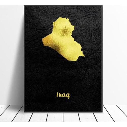 Golden Map Iraq Canvas Painting Wall Art Pictures prints home decor Wall Poster Decoration For Living Room