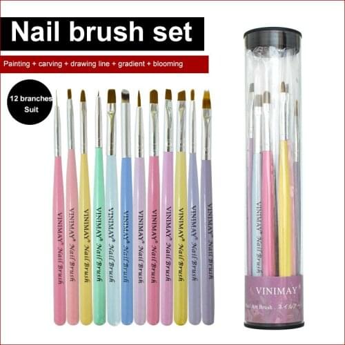 12 Pcs Nail Brush Set Gradient Nail Crystal Acrylic Liner Drawing Pen Tool For Professional Salon Home Use Gel Nail Brus New
