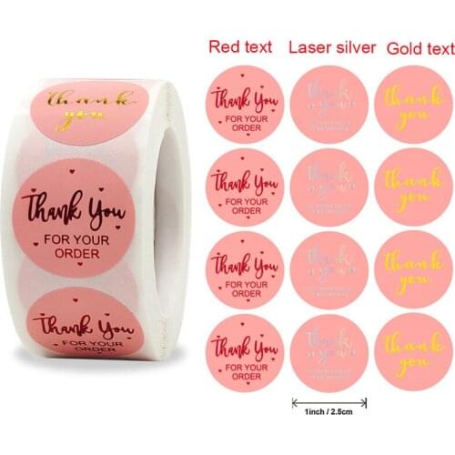 500Pcs Bronzing Thank you sticker labels, Rose gold/laser silver Small Business stickers for Wedding party, Envelope Seal decor