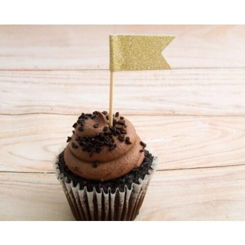 Glitter flag banners Cupcake Toppers Garden Party Decor. Dessert picks Birthday wedding bridal baby shower cake decorations