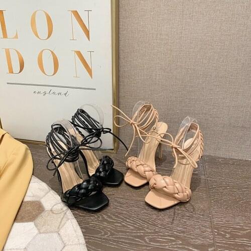 Summer Brand Design Weave Sandal Sexy Thin High Heel Dress Shoes Slip On Peep Toe Pump Shoes Outdoor Sandal Shoes lace up pumps