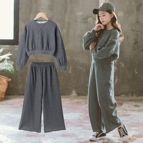 Wide Leg Pants Spring Summer Childrens Clothes Set Baby Girls Sweatshirts+ Pants 2pcs/Set Kids Costume Teenage Girl Clothing Hi