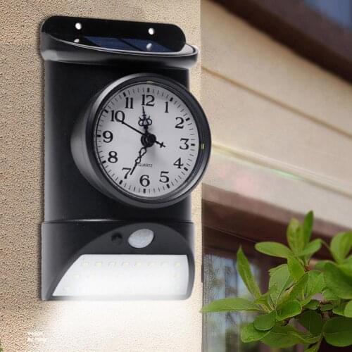 2Pcs Solar Powered Wall Mount Clock Hygrometer Thermometer Sensor Light Lamp Home Decor Wall Clocks Wall Decor Room decoratio