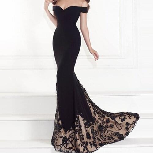 Black Lace Mermaid Evening Dresses Long Robe De Soiree Hollow Lace Slim Women Maxi Dress Sexy Wedding Gowns