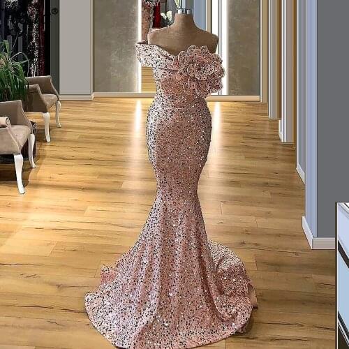 Elegant Long Sparkly Prom Dresses 2020 Mermaid Sequins Cocktail Dresses Vestidos Elegantes Turkish Formal Dresses Party Custom