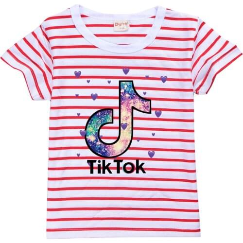 TIK TOK stripe Boys Cartoon T-shirt Printed T Shirt For Kids Streetwear Clothes Boys Girls Tops O-Neck
