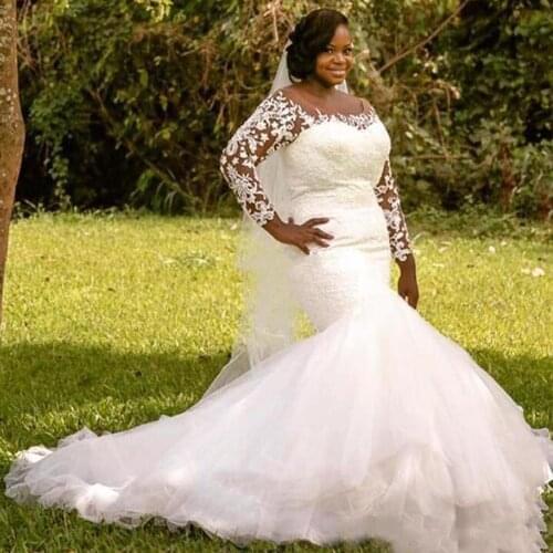 H250 Coffe Color Tulle Wedding Dresses 2020 Long Sleeves Arabric Dubai African Mermaid Bridal Wedding Gowns Robe De Mariee 2021