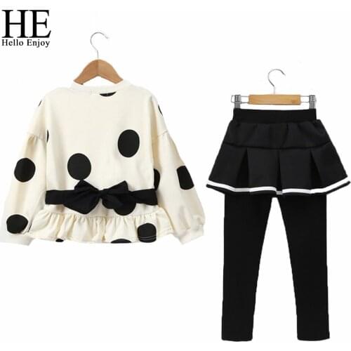 HE Hello Enjoy Boutique Kids Clothing Children Sets Autumn Winter 2018 Girls Long Sleeve Dot Tops+ Legging Pants Suits 2018 New