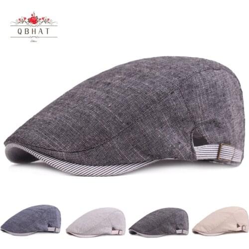 QBHAT Cotton Newsboy Cap Mens Ivy Cap Mens Retro Beret Forward Hat Simple Male Casual Sunhat Adjustable for Man QB36
