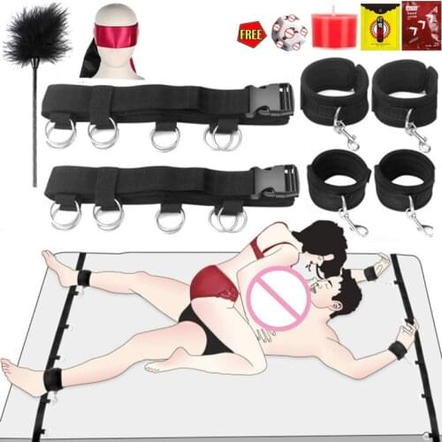 Bed Restraint Kit Sexy Slave Under Mattress Open Legs Restraint Bondage Set With Wrist Ankle Cuff BDSM Sex Toy Play For Couple