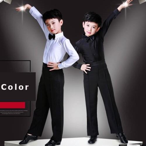 Latin Dance Costumes Suit For Children Boys Or Men Black White Shirts Cha Cha Tango Rumba Ballroom Latin Stage Costumes BL1329