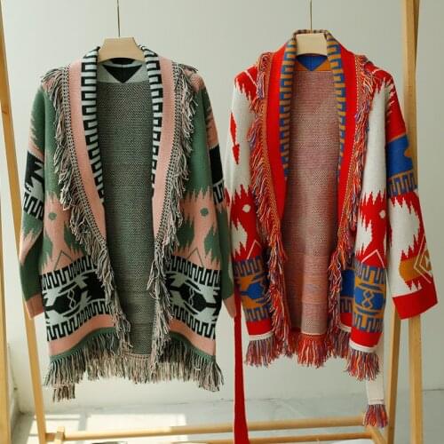 2020FW Fashion New Women Autumn Knitted Cardigans Female Tassel Casual Sweater 2 Color