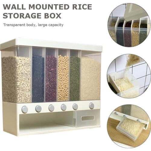 Wall Mounted Dry Rice Food Container Seperate Kitchen Storage Box for Cereals Grain Automatic Dispenser Items Platic Gadgets