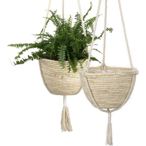 Natural Corn Skin Hanging Planter Basket Set Indoor Plant Pots Flower Pot Hanging Basket Storage Basket, 2PCS