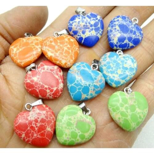 Natural Gem stone Quartz Crystal tiger eye Opal heart pendants diy jewelry making necklace Accessories Men Women Best Gift 12pcs