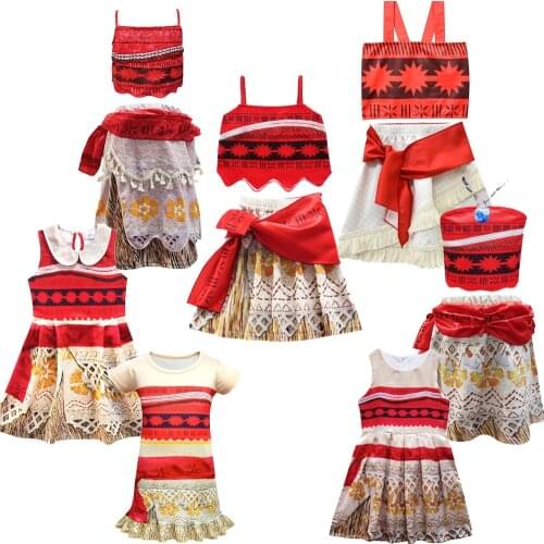Newest Kids Moana Christmas Costume for Girls Straps Backless Vaiana Summer Dress Children Baby Clothes Carnival Birthday Attire